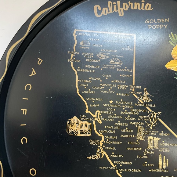 VTG State of California Round Metal Souvenir Serving Trays Platters wall hang - Picture 9 of 10